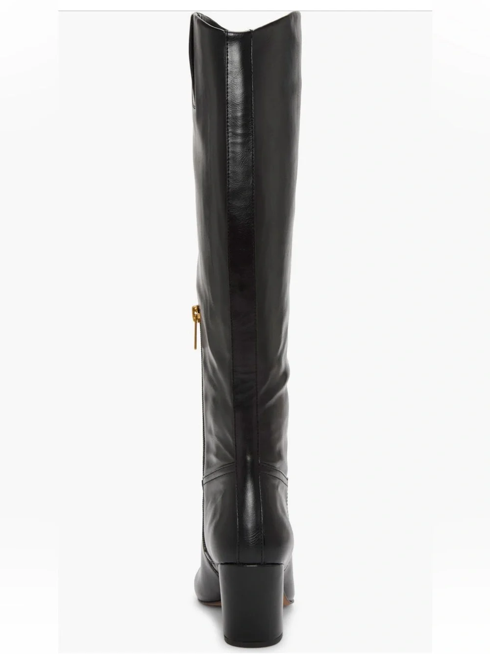 Vince Camuto Black Leather Knee High Block Heel Boots Sz 7.5 Wide Calf NWB
